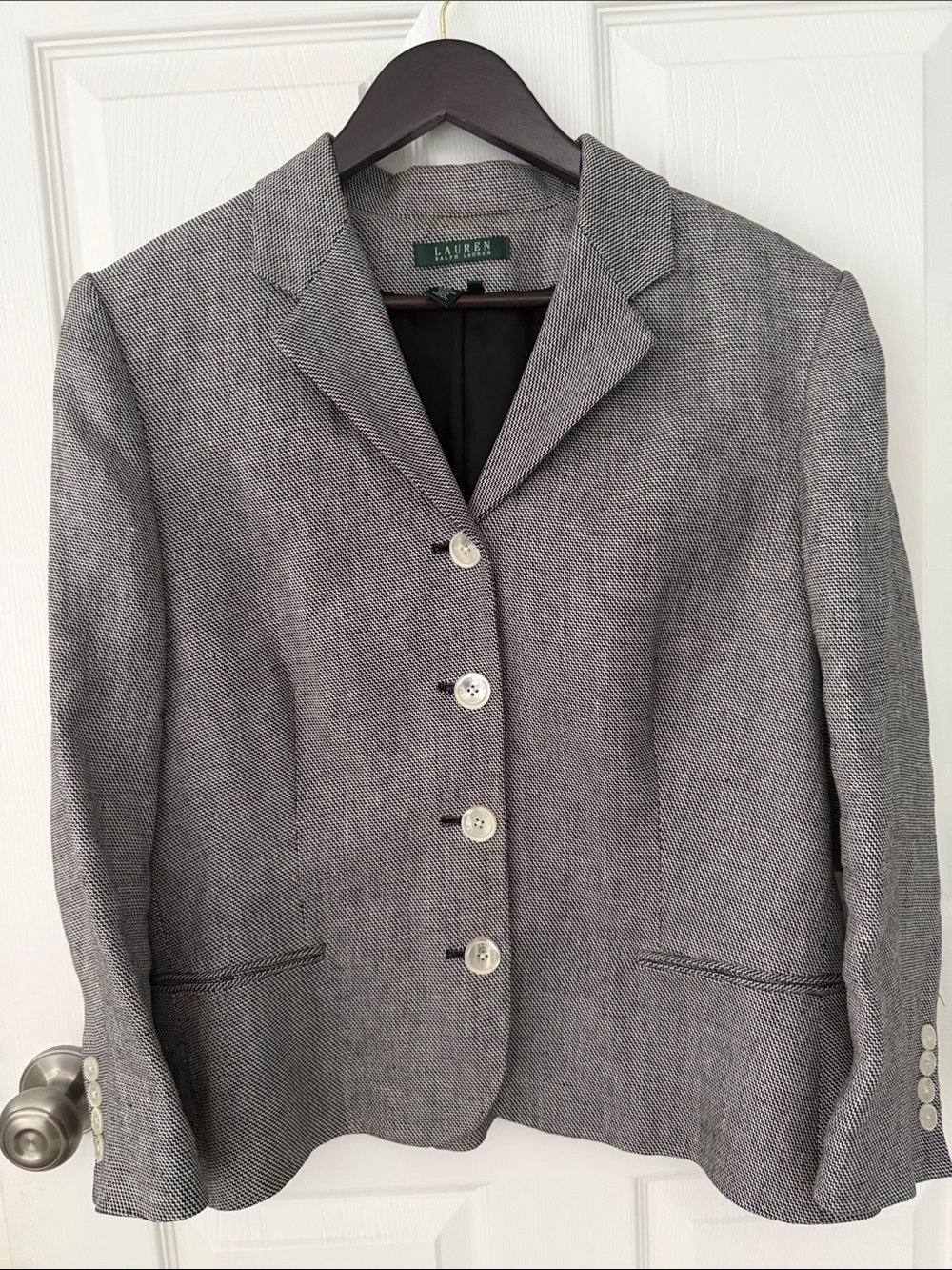 Lauren Ralph Lauren Black and Cream Tweed Blazer. Size 16.